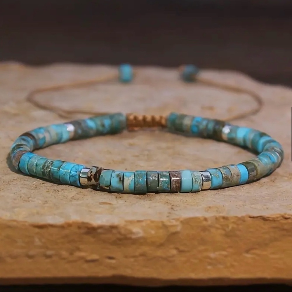 Natural Turquoise Beaded Adjustable Bracelet - Picture 2 of 6
